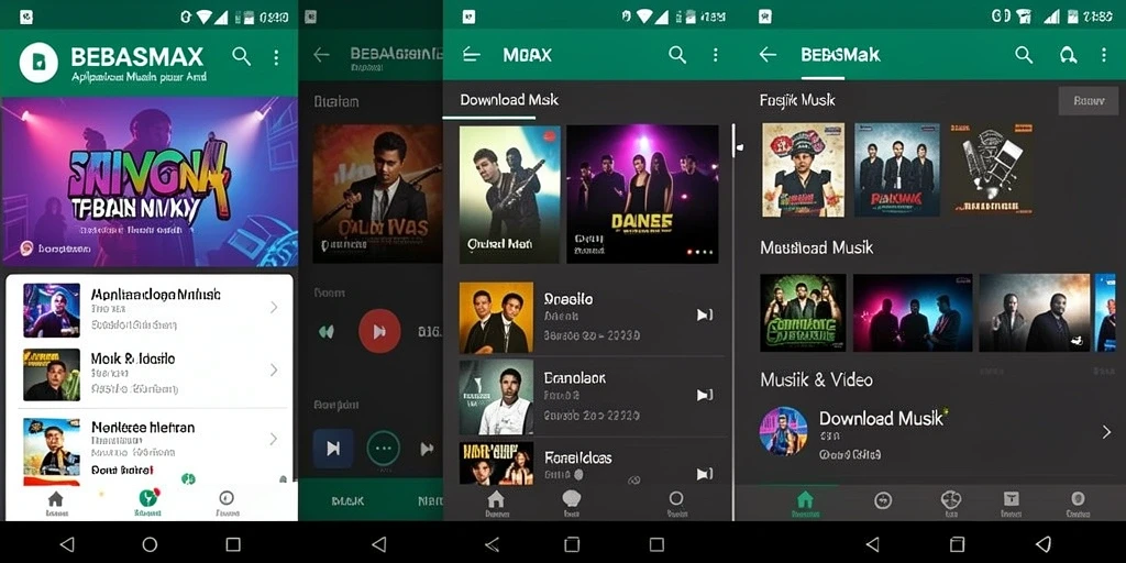Antarmuka BEBASMAX dengan fitur Download Musik yang intuitif.