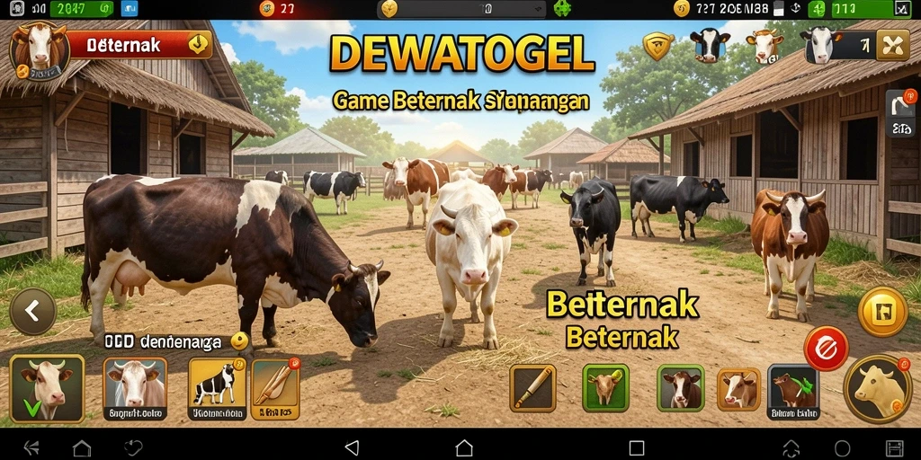 Antarmuka menarik dari DEWATOGEL yang menampilkan keseruan Beternak.