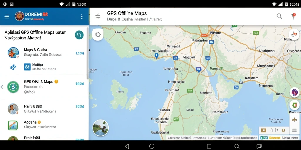 Tampilan antarmuka aplikasi GPS Offline Maps DOREMI88 yang sederhana dan informatif.