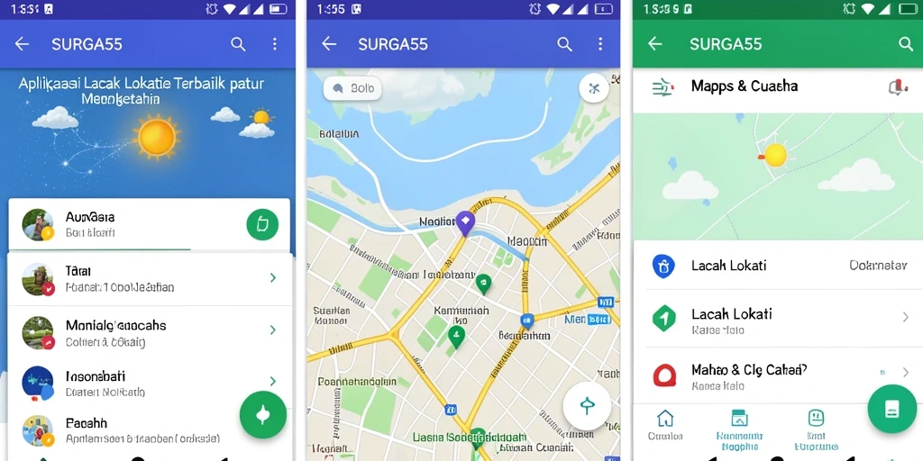 Tampilan antarmuka aplikasi Lacak Lokasi SURGA55 yang informatif.